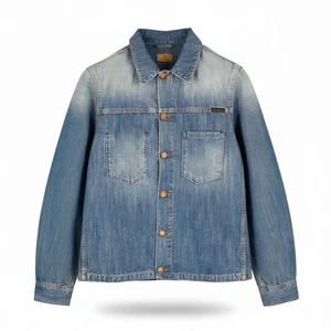 NUDIE JEANS Ronny Herren Jacke S Indigo Latzhose Denim Polo Knopf Logo Blau * - Bild 1 von 9