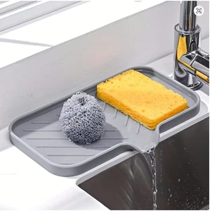 Vassoio in silicone per lavandino con scarico sapone spugna portaoggetti lavabo da appoggio scrubbe - Foto 1 di 1