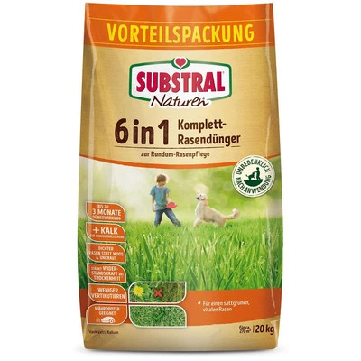 EVERGREEN Substral Naturen 6in1 Komplett Rasendünger NPK Dünger Langzeitdünger Rasen 20 kg