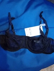 DKNY Mono Black Mesh Bra 1/2 Cup Demi Bra Bnwt Rrp £49 32C - Picture 1 of 4