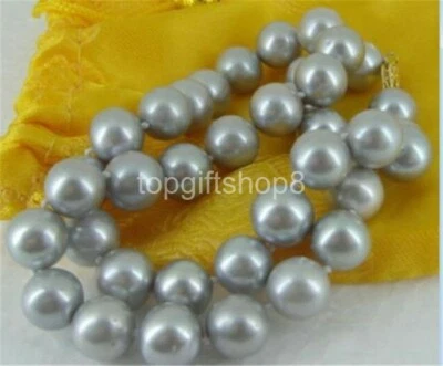 18"Genuine  ROUND 11-12MM TAHITIAN GRAY PEARL NECKLACE 14K GOLD - Image 1 of 2