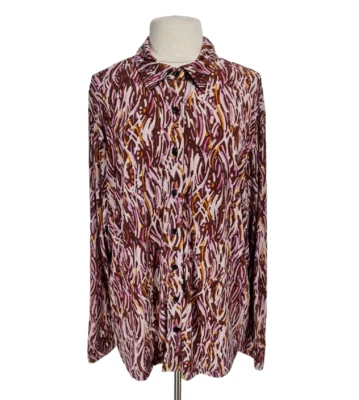 attention Women Plus Size 2X Button Up Basic Blouse Jersey Floral Long Sleeve - Image 1 of 4