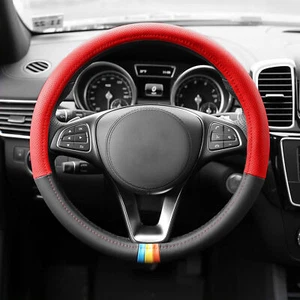 FH Group Microfiber Leather Car Steering Wheel Cover Fits 14.5" - 15.5" Red - Picture 1 of 6