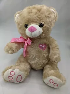 Tan Bear Plush Pink Ribbon 11 Inch 2013 Inter American Products Stuffed Animal - Imagen 1 de 5