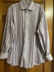 Bugatchi Dress Shirt Size XL Contrast Flip Cuff Striped Long Sleeve Button Up - Picture 1 of 12