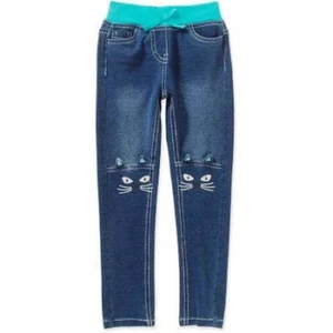 Girl Knit Denim Jeans Jeggings Leggings Pants Bottoms Cotton Pull-On Critter Cat - Picture 1 of 1