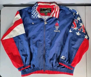 Chaqueta cortavientos olímpica vintage 1996 Atlanta Team EE. UU. Starter Stars bandera XL - Imagen 1 de 19