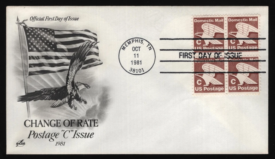 #1946 'C' Eagle-Block of 4, Art Craft H/C FDC **ANY 5=FREE SHIPPING** - Image 1 of 1