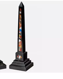 Obelisco de mármol negro de 20" multi malaquita Pietra Dura incrustación decoración del hogar mesa habitación - Imagen 1 de 3