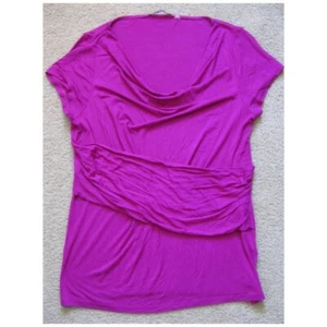 Elie Tahari Fuchsia/Hot Pink Draped Cowl Neck Asymmetrical Top sz L - Picture 1 of 4