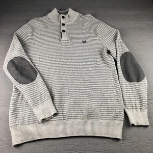 Chaps Sweater Mens L Knit Gray Est. 1978 Long Sleeve Henley Elbow Patches - Picture 1 of 13