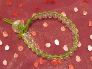 Green Bracelet Green Leather and clear glass beads with Vintage Button Bracelet - Picture 1 of 5