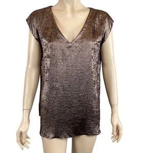 Joseph Ribkoff Metallic Bronze Short Sleeve Blouse Top Size 6 V-Neck - Picture 1 of 8