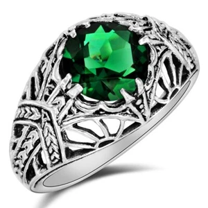 2CT Treated Emerald 925 Solid Sterling Silver Vintage Art Ring Jewelry Sz 7 XB3 - Picture 1 of 4
