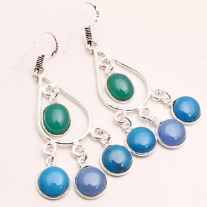 Chalcedony Gemstone Designer Handmade Jewelry Drop Dangle Earring 2.76" EE-012 - Picture 1 of 4