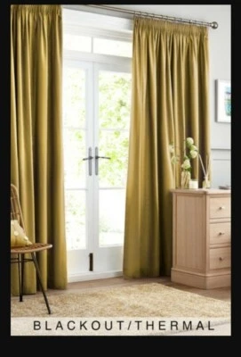 Next Ochre Yellow Cotton Pencil Pleat Blackout Thermal Curtains 66x90' new - Image 1 of 4