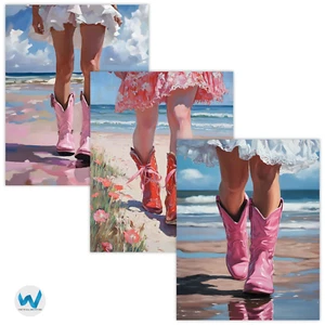 Set of 3 Cowgirl Beach Boots Wall Art Posters - 12X16/16X20/18X24/24X36 - Picture 1 of 18