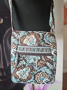 Vera Bradley JAVA BLUE Brown Floral Paisley Shoulder Bag Crossbody Purse Pockets - Picture 1 of 12