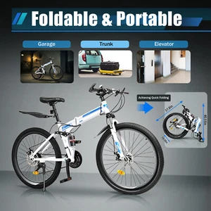 26" Mountain Folding Bike 21-Speed Gears Bicycle Men Bikes MTB Dual Disc Brake - Picture 1 of 12