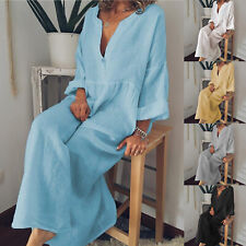 Plus Size Women Cotton Linen Casual Loose Long Maxi Dress Ladies Kaftan Sundress