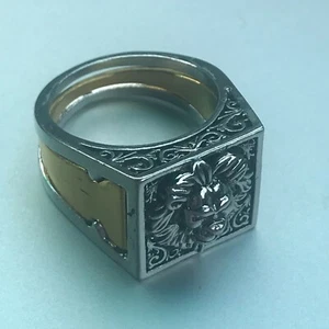 Estate Large Detailed SIlvertone Dimensional LION HEAD w Goldtone Sides Tapered  - Picture 1 of 7