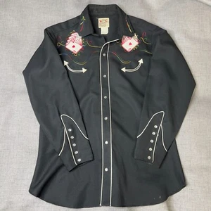 H Bar C Cowboy Snap Shirt Mens 16.5 Black Western Royal Flush Polyester VTG - Picture 1 of 11