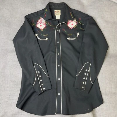 H Bar C Cowboy Snap Shirt Mens 16.5 Black Western Royal Flush Polyester VTG - Image 1 of 4