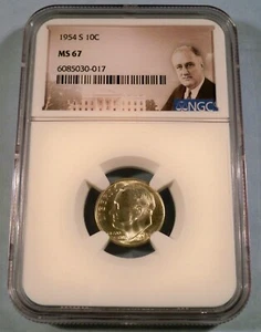 1954-S NGC MS67 ROOSEVELT DIME 10c MS 67 - Picture 1 of 3