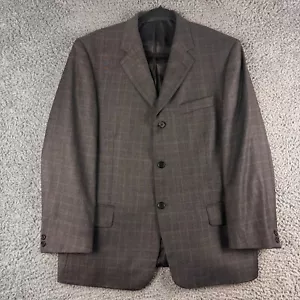 Ermenegildo Zegna Fabric Jacket Mens 42 Grey Wool Windowpane Check Blazer Formal - Picture 1 of 12
