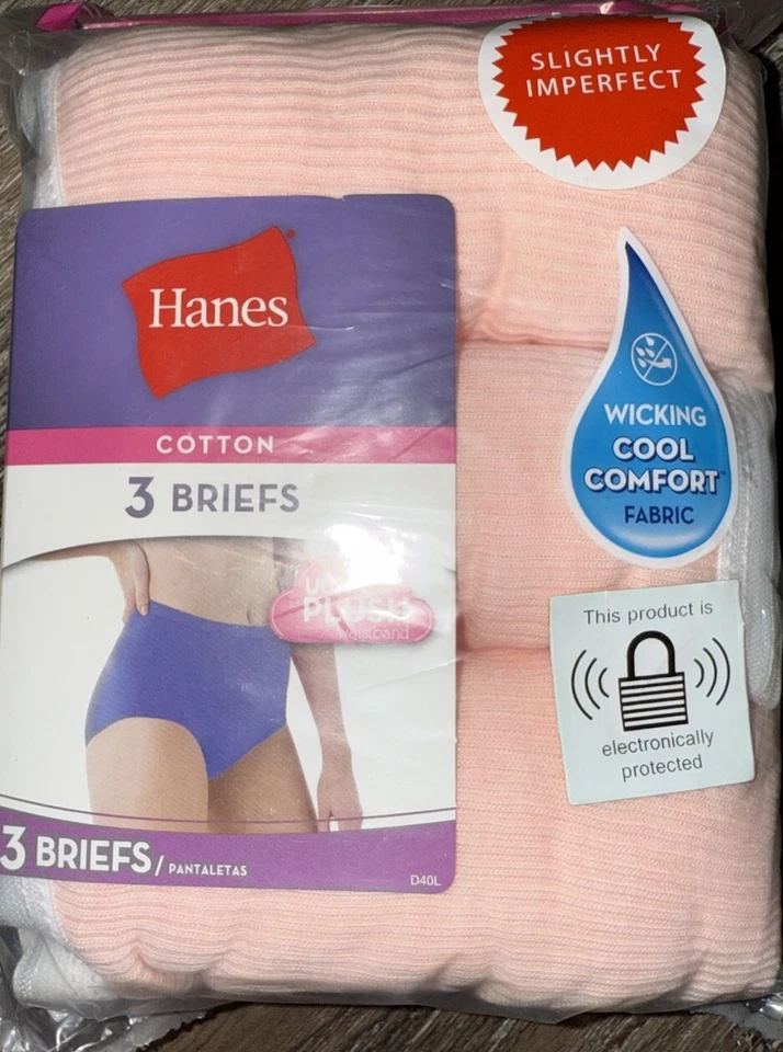 Hanes ~ Women's Brief Underwear Panties 3-Pair Cotton Blend Ribbed Pink ~ 10/3XL - Image 1 of 3