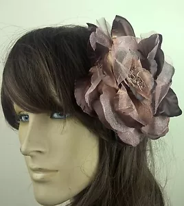 brown satin flower fascinator millinery burlesque wedding hat bridal race - Picture 1 of 2