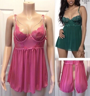 Conjunto de lencería Babydoll Seven Til Midnight de 2 piezas rosa caliente Yank Her Chain talla XL Foto 1 de 4
