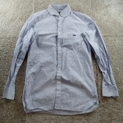 Bathing Ape Shirt Mens 39 Small Blue Oxford Stripe Roll Collar Cotton Button Up - Image 1 of 4