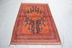 Afghan Medallion Design Rug 4'3x6'7 ft Antique Orange Black Turkmen Tribal Rug - Picture 1 of 17