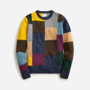 J. CREW Men's Brushed Wool Crewneck Sweater Heather Pacific Patchwork - NWT - Picture 1 of 4