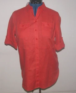NEW NWT Chico's Design Salmon 1 Linen No-Iron Blouse 3/4 Short Sleeve Women's - Picture 1 of 3