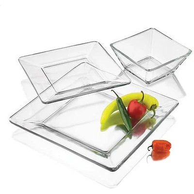 Mainstays 12-Piece Square Clear Glass Dinnerware Set - Image 1 of 4