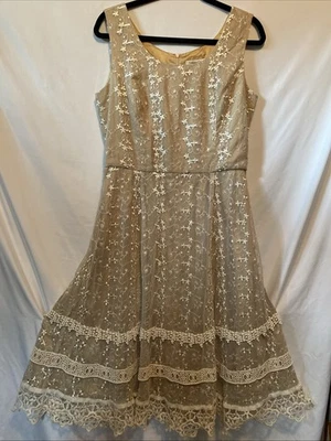 Crochet  Embroidery Floral Lace Tan Sundress Women’s Size 10 By Coldwater Creek - Image 1 of 4