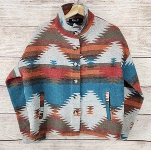 Blaue B Collection Jacke Damen klein Azteken Western Decke weich Knöpfe kuschelig - Bild 1 von 9