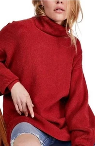 Free People Softly Structured Knit Tunic Sweater Women's Medium Turtleneck Brick - Picture 1 of 20