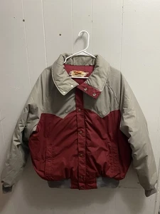 Vintage 70s 80s Comfy Down Puffer Jacket Large Red And Gray Full Zip Puffy - Picture 1 of 4