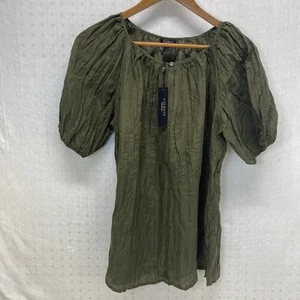 Talbots 1XP Pleated Crinkle 100% Silk Short Sleeve Green Blouse Lightweight New - Picture 1 of 12