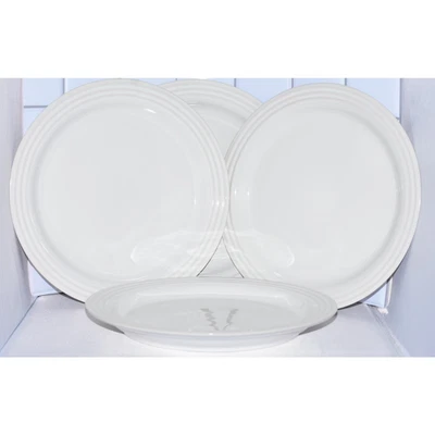 NEW SET OF 4 VANCOUVER LE CREUSET STONEWARE WHITE 10 1/2" DINNER PLATES - Image 1 of 4