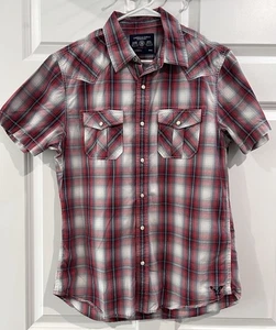 American Eagle Pearl Snap Plaid Button Up Shirt Men's Sz M Rodeo Vintage Fit - Picture 1 of 9