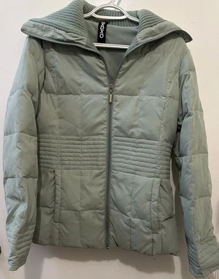 Chaqueta acolchada acolchada vintage Y2K Sage XOXO cuello acanalado para mujer relleno de plumón MED Foto 1 de 4