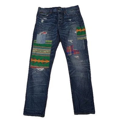 Pantalones de mezclilla Polo Ralph Lauren Avery Boyfriend para mujer 28 azules retazos desgastados azteca Foto 1 de 4