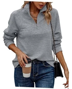 Womens 2024 Fall Fashion Quarter Zip Sweatshirts Half Zip Casual Long Sleeve - Picture 1 of 7