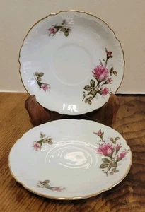 2 Royal Rose Fine China Saucers MOSS ROSE JAPAN 5 7/8" - Imagen 1 de 6
