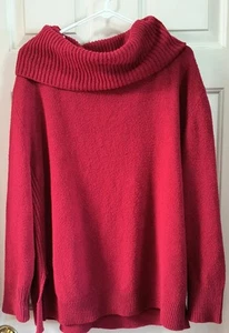 SO Women's Size L Large Red Cowl Neck Long Sleeve Sweater Side Slits B33 - Picture 1 of 6