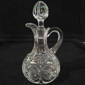Vintage Pressed Crystal Cruet with Stopper EAPG Style 6.5" Oil Vinegar Decanter - Picture 1 of 9